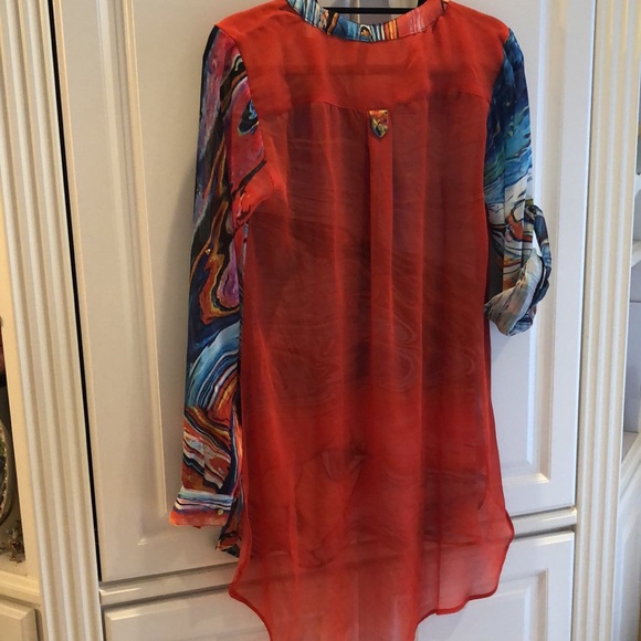 🐠Fashque Studio pullover bathing suit sheer long v-neck buttoned coverup - Picture 5 of 8